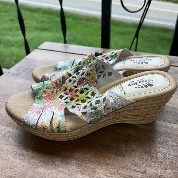 Spring Step Viniko Floral Cutout Wedge Slides Womens Sz 7M - Picture 5 of 11